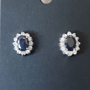 Faux Sapphire Silvertone Earrings